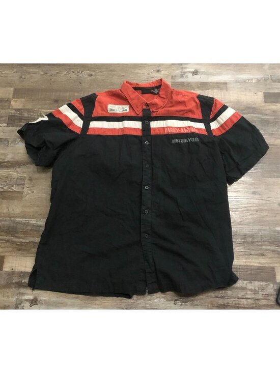Harley Davidson Other - Harley Davidson Mens 3XL Black & Red Button Up Mechanic Shirt Short Sleeve